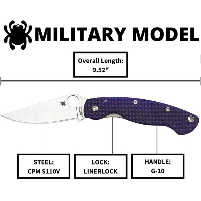 Spyderco Military Model Folding Pocket Knife with CPM S110V Blade, Dark Blue