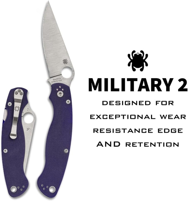 Spyderco Military 2 Folding Pocket Knife with 4" CPM S110V Blade, Dark Blue