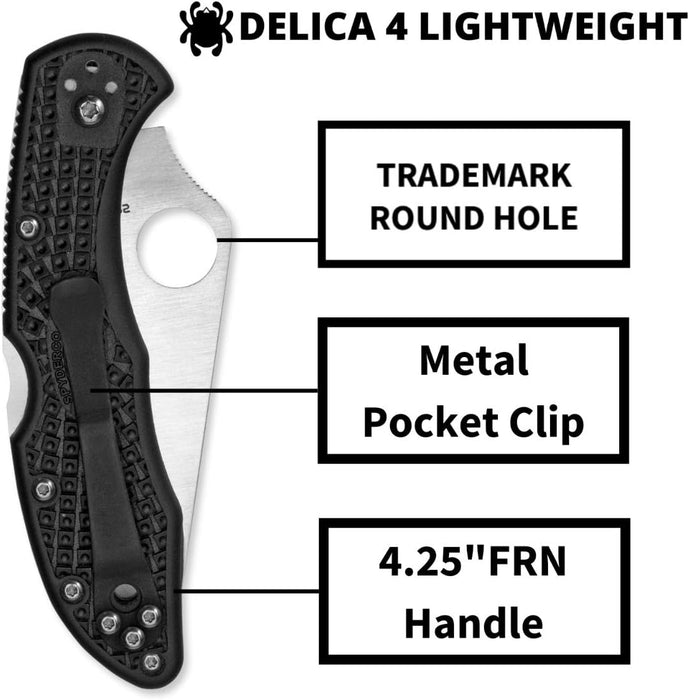 Spyderco Delica 4 Lightweight Folding Knife with 2.9" VG-10 Steel Blade, Black