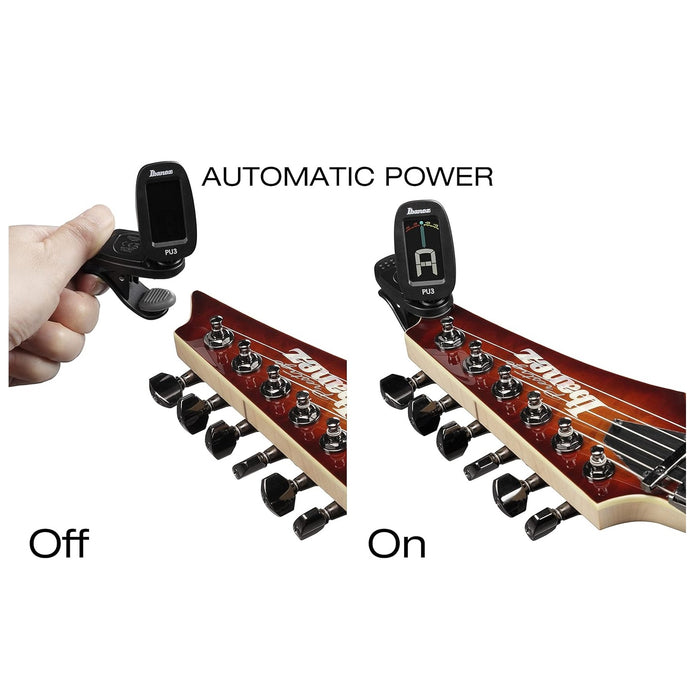 PU3 Clip-On Chromatic Tuner with LED Display for All Types of Guitars, Black