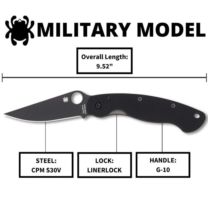 Spyderco Military Model Folding Pocket Knife with 4" CPM S30V Black Steel Blade