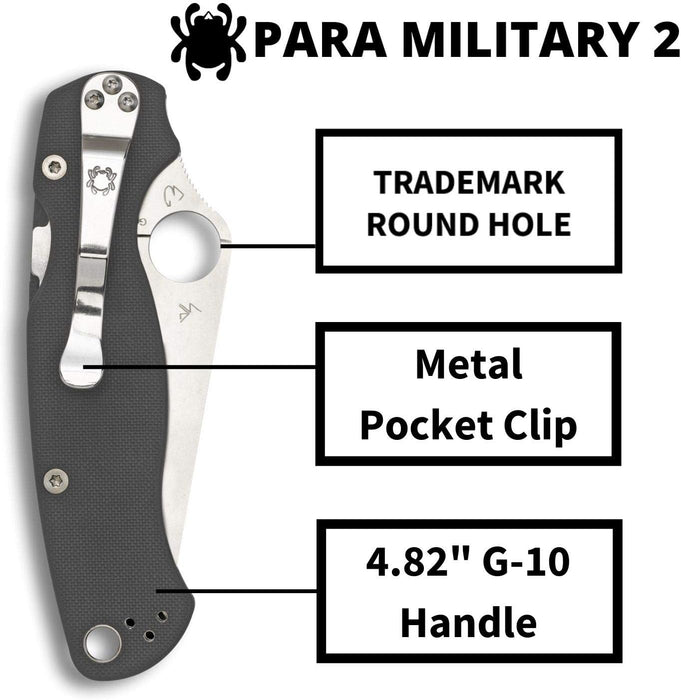 Spyderco Para Military 2 Maxamet Folding Pocket Knife with 3.45" PlainEdge Blade