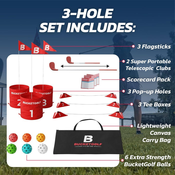 BUCKETGOLF 3 Hole Bundle - Ultimate Backyard Golf Game for All Ages