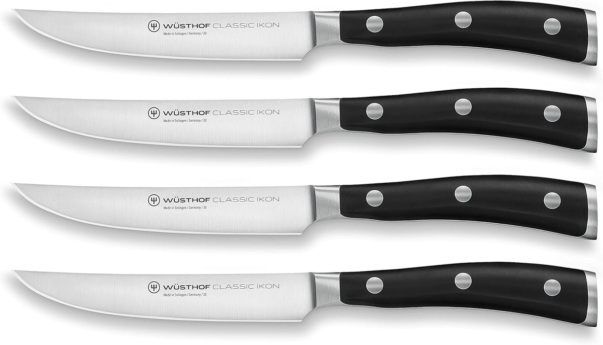 Classic Ikon Four Piece Stainless Steel Steak Knife Set in Black Chest