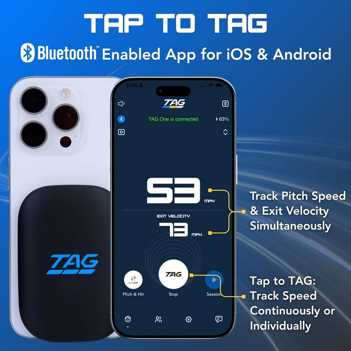 TAG One Sports Radar  - View Exit Velocity and Ball Speeds with the Compatible App