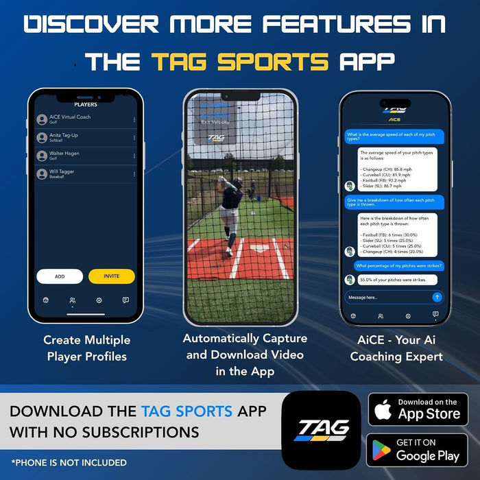 TAG One Sports Radar  - View Exit Velocity and Ball Speeds with the Compatible App
