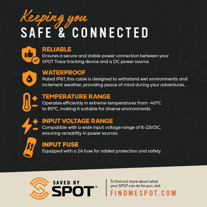Saved by SPOT Trace Waterproof DC Power Cable | Compatible with the Spot Trace | 9 Feet Long