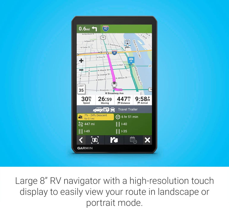 RV 895 GPS Navigator with 8" Easy to Read Display and Birdeye Satellite Imagery