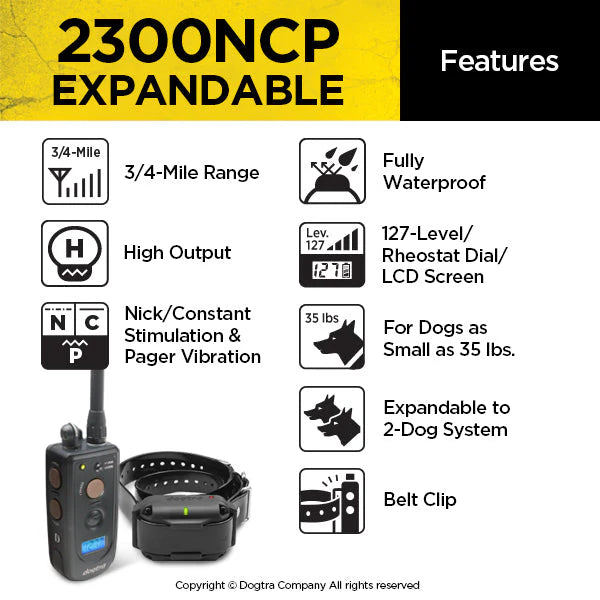 2300NCP Expandable 3/4-Mile 2-Dog Remote Training E-Collar | Medium & Large Dogs