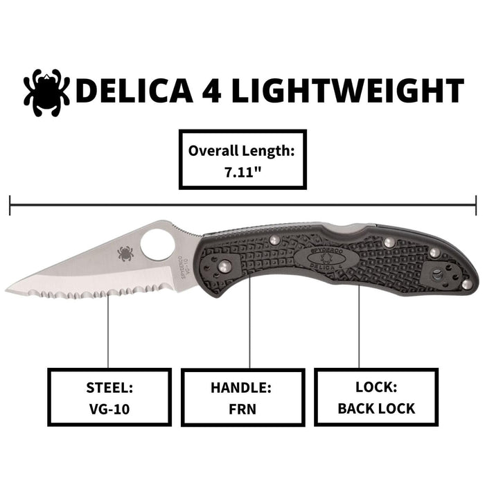 Spyderco Delica 4 Lightweight Folding Knife with 2.9" VG-10 Steel Blade, Black