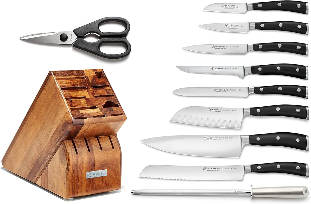 Classic Ikon 11-Piece Knife Block Set with Acacia Block, Black