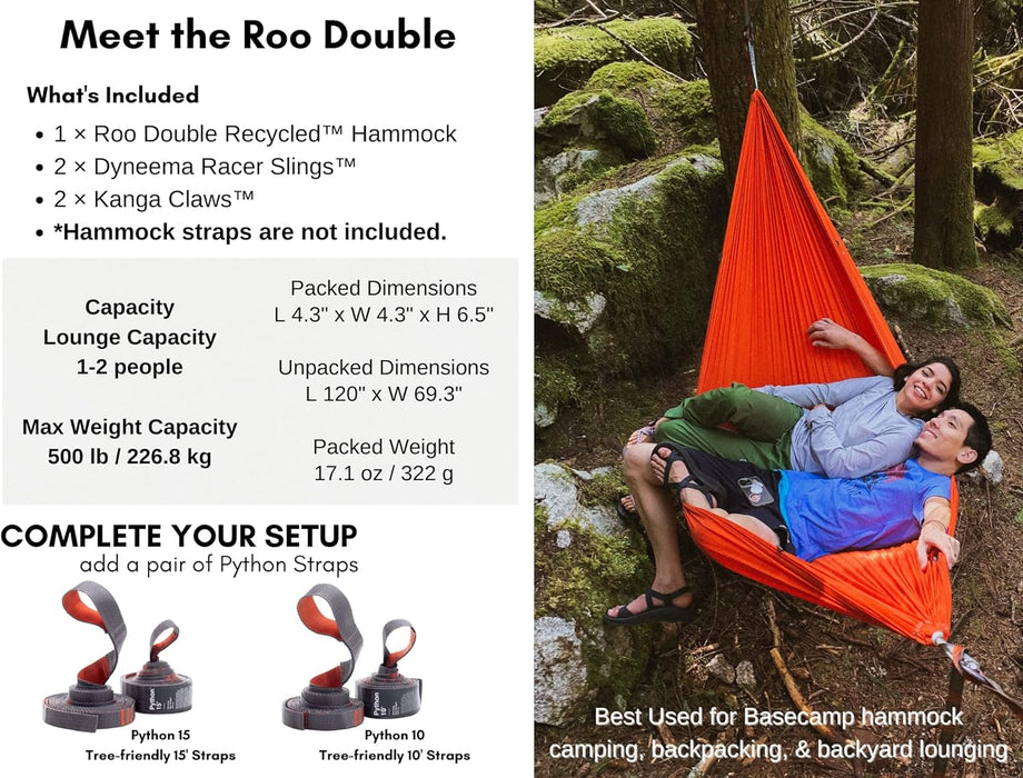 Roo Double XL Hammock with Stuff Sack | Great for Bigger & Taller Campers