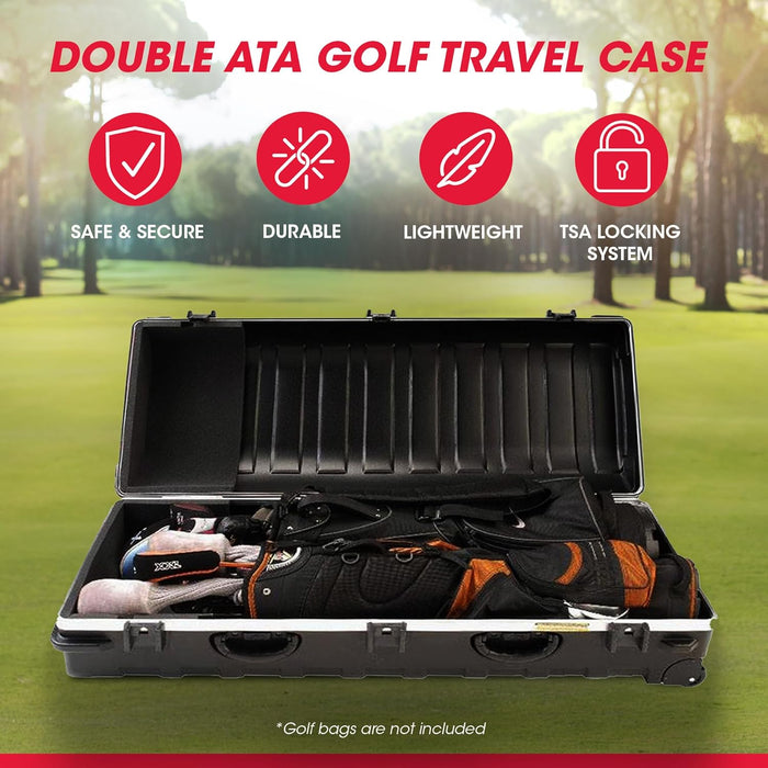SKB Double ATA Hard Shell Golf Travel Case | Designed for Two Standard Set of Clubs