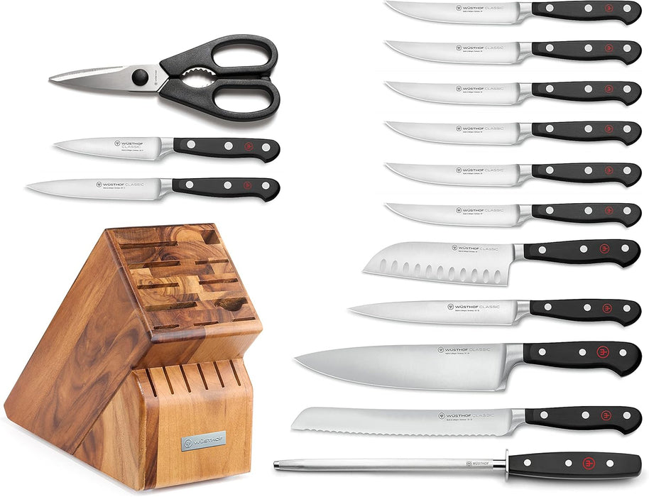 Classic 15-Piece Knife Block Set with Stainless Steel Knives