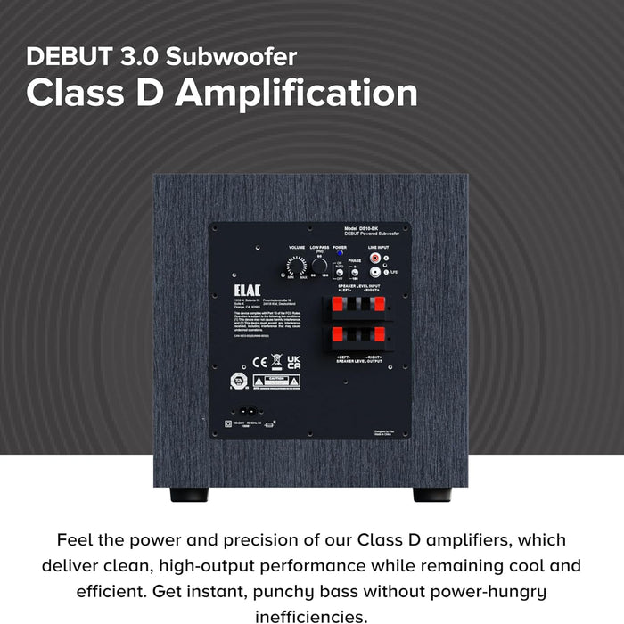 ELAC Debut 3.0 DS123 12" 400 Watt Powered Subwoofer with Class-D Amplifiers