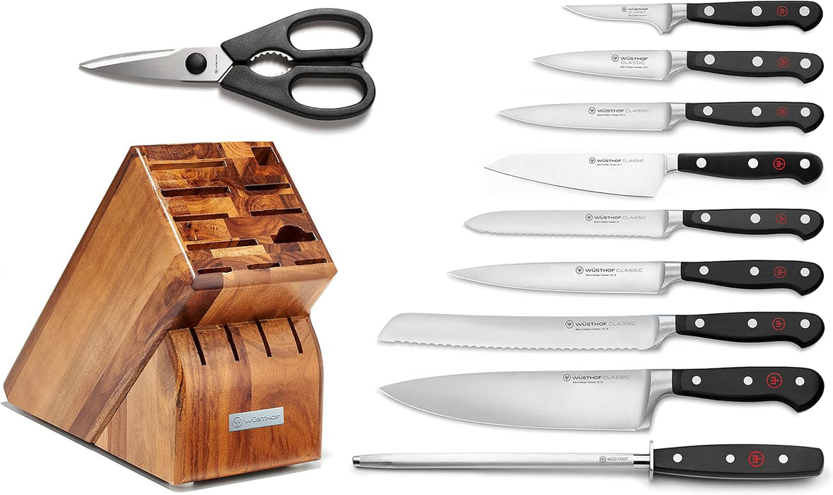 Classic 11-Piece Knife Block Set, Acacia with Stainless Steel Knives