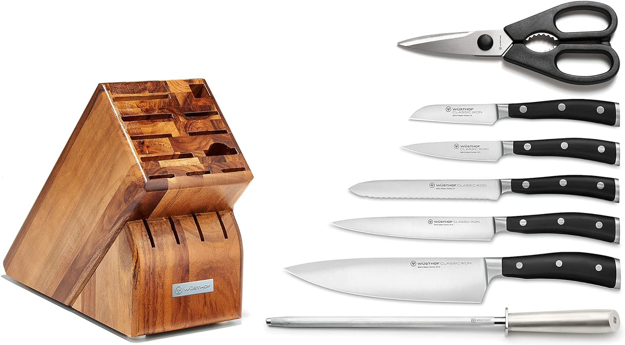 Classic Ikon 8-Piece Knife Acacia Block Set with Stainless Steel Knives