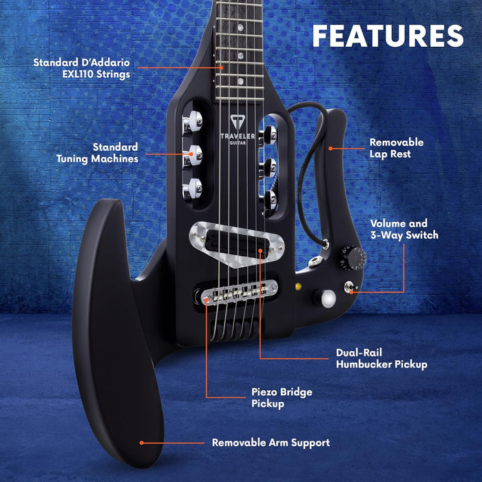 Traveler Guitar Pro Series Mod-X Electric Solid Body Travel Guitar - Matte Black