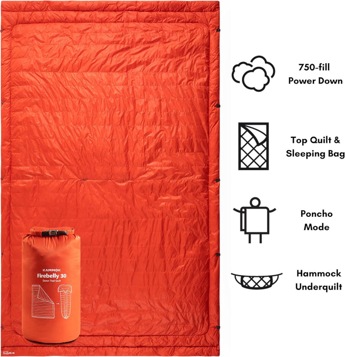 Firebelly 30°F Down Trail Quilt | Convertible and Wearable Blanket