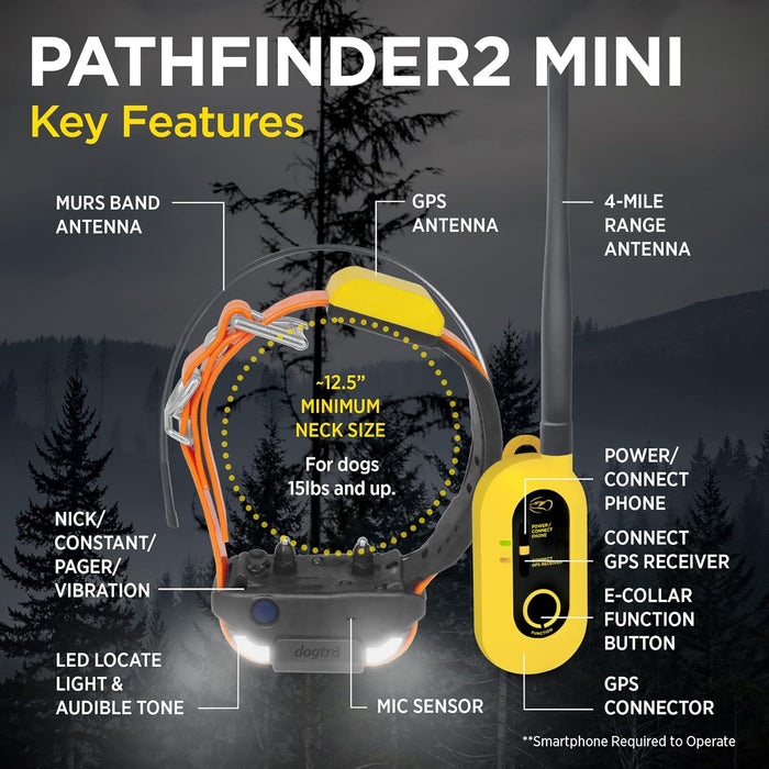 Pathfinder 2 Mini GPS Dog Tracker E-Collar with LED Light and Real-Time Tracking