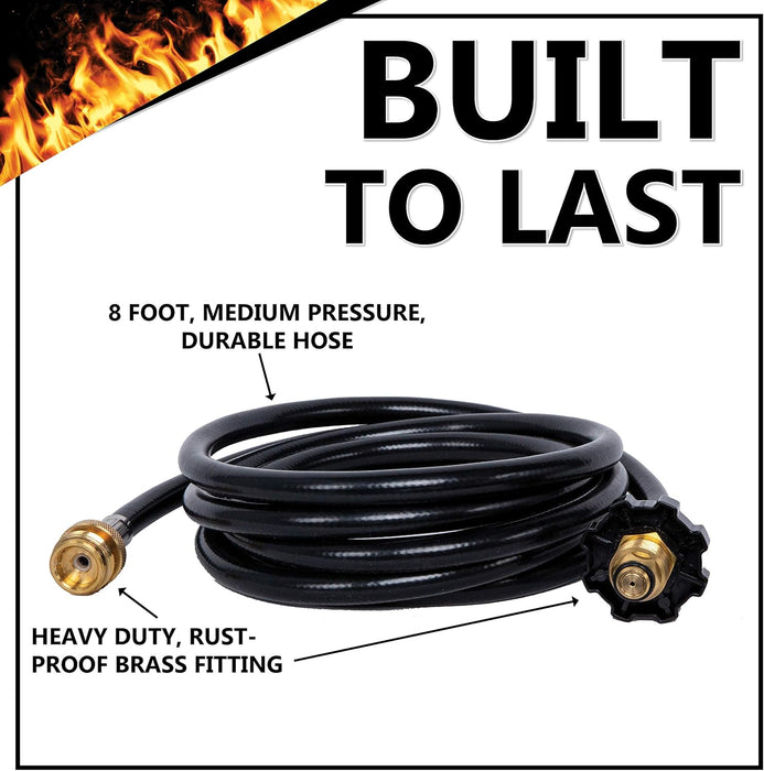 8 Feet Propane Hose and Adapter for 20lb Propane | Works with GrillGun & Su-VGun