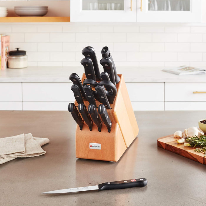 Gourmet 16-Piece Knife Block Set with 15-Slot Natural Block, Black