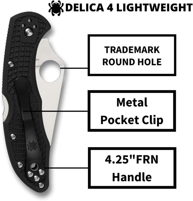 Spyderco Delica 4 Lightweight Pocket Knife with 2.90" Flat-Ground Steel Blade