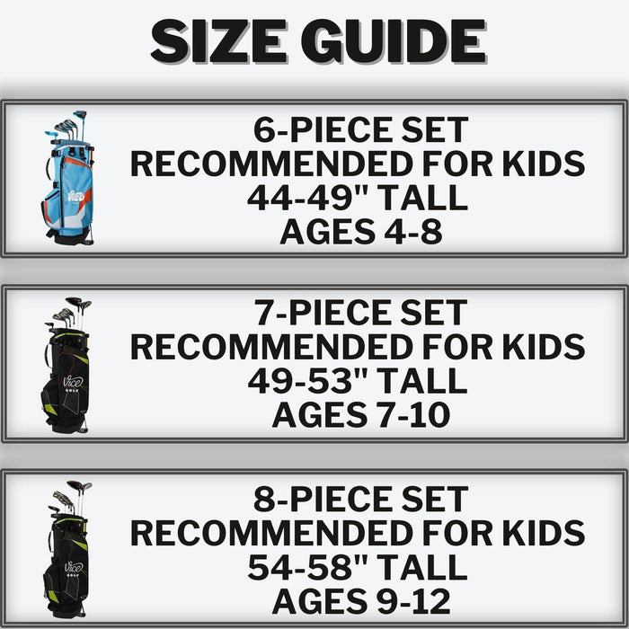 Vice Golf Junior 8-Piece Golf Club Set | Designed for Kids Ages 9-12 Years Old, Right-Handed