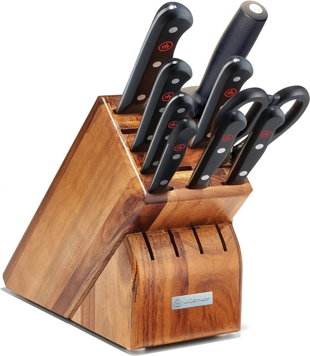 Gourmet 10-Piece Knife Block Set with Acacia Block and Stainless Steel Knives