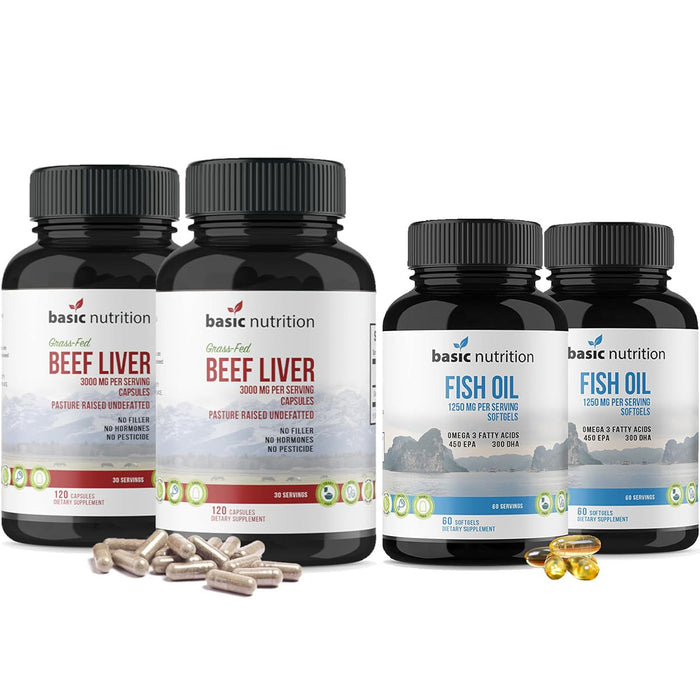 Ancestral Vitamin Bundle | 3000mg Grass-Fed Beef Liver | 1250mg Fish Oil with Omega-3s, 450mg EPA, 300mg DHA