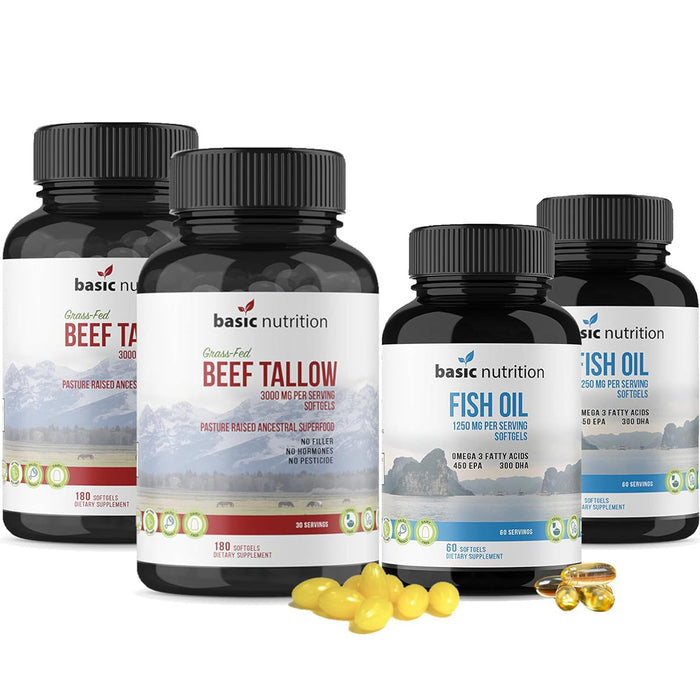 Ancestral Essentials Bundle | 3000mg Pasture Raised Beef Tallow | 1250mg Fish Oil with Omega-3s, 450 EPA, 300 DHA