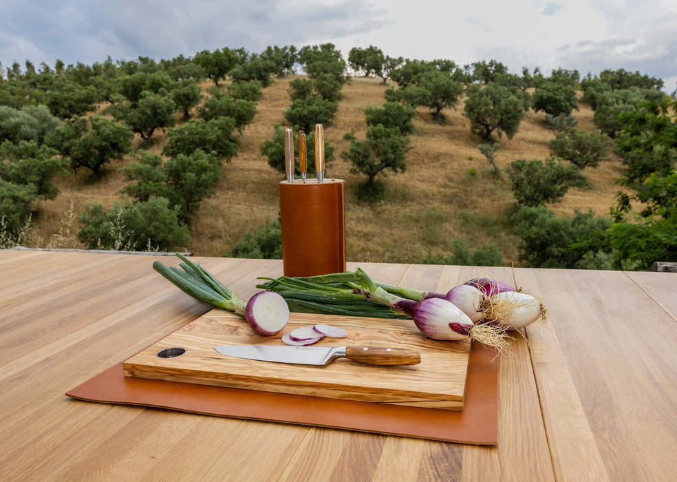 Amici Six Piece Knife Block Set | Stainless Steel Knives with Olive Wood Handles