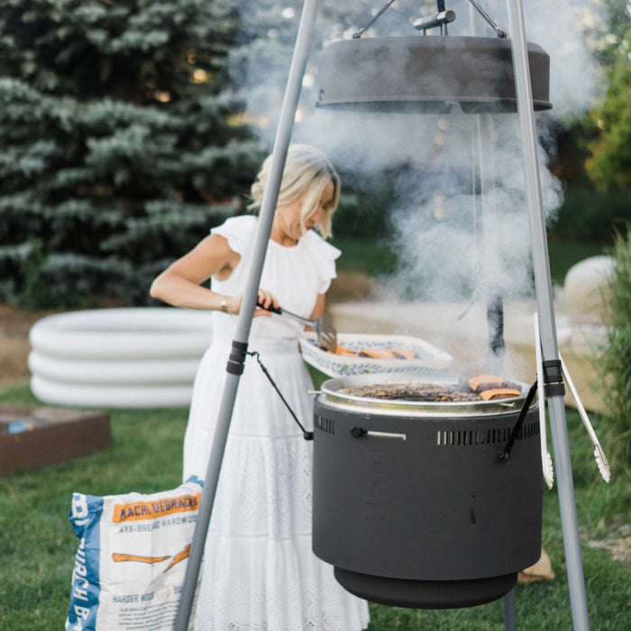 BBQ Gril and Fire Pit Combo | Adjustable Hanging Grill and Smoker Tripod System