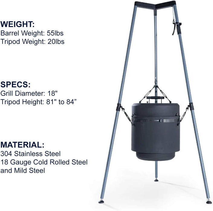 BBQ Gril and Fire Pit Combo | Adjustable Hanging Grill and Smoker Tripod System