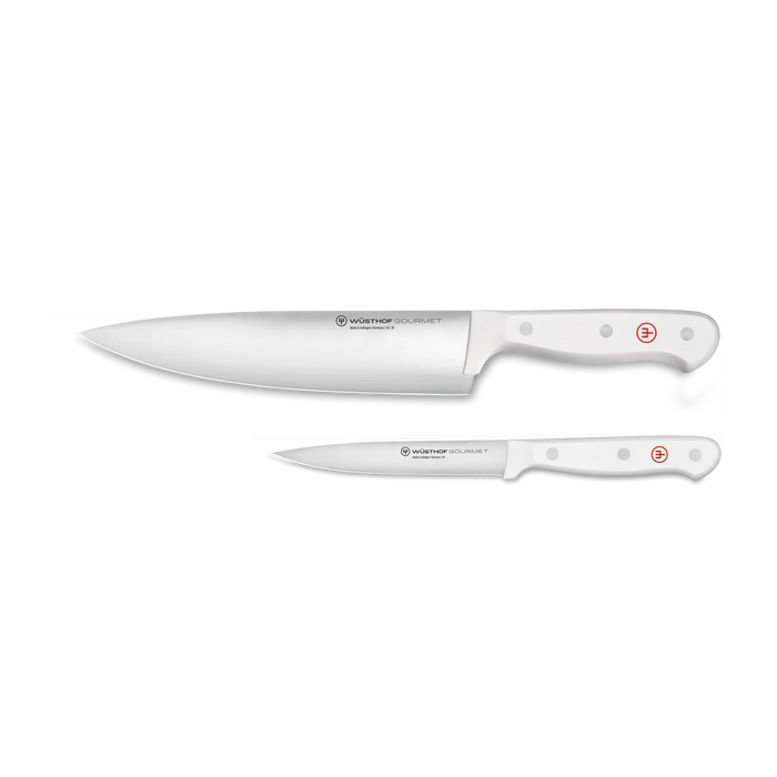 Gourmet White Two Piece Chef's Knife Set | 3" Paring and 8" Chef's Knife, White