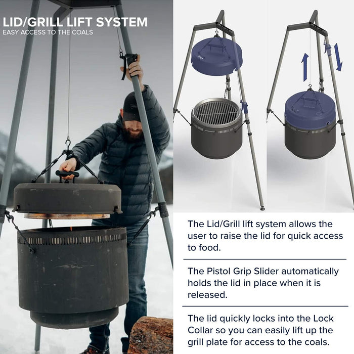 BBQ Gril and Fire Pit Combo | Adjustable Hanging Grill and Smoker Tripod System