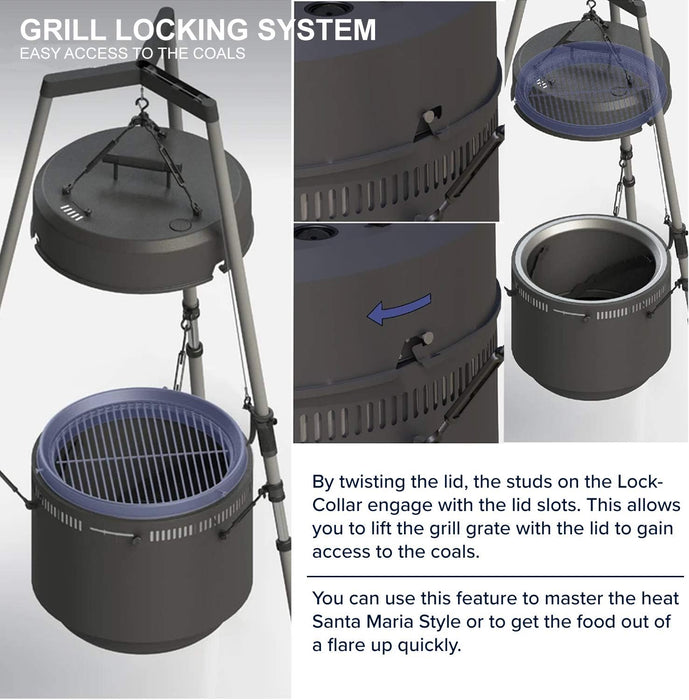 BBQ Gril and Fire Pit Combo | Adjustable Hanging Grill and Smoker Tripod System