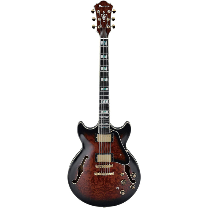 ArtStar AM153QA Semi-Hollowbody Electric Guitar, Right, Dark Brown Sunburst