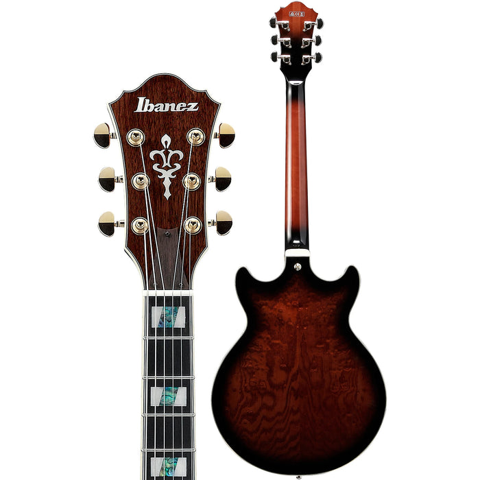 ArtStar AM153QA Semi-Hollowbody Electric Guitar, Right, Dark Brown Sunburst