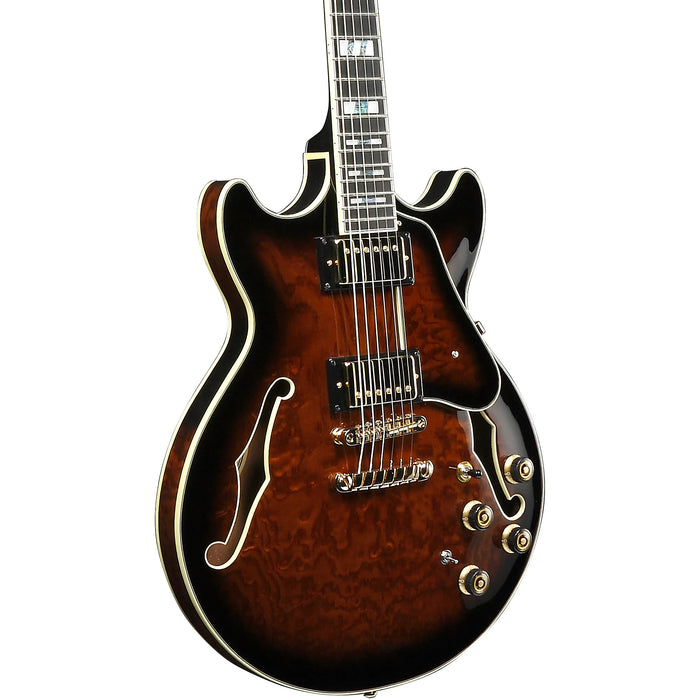 ArtStar AM153QA Semi-Hollowbody Electric Guitar, Right, Dark Brown Sunburst