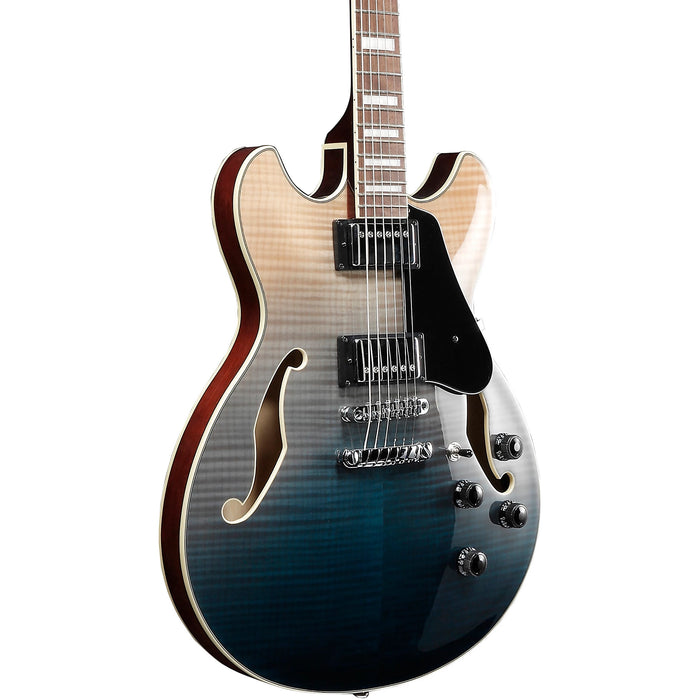 AS Artcore AS73FM Semi-Hollowbody Electric Guitar, Right, Transparent Indigo Fade