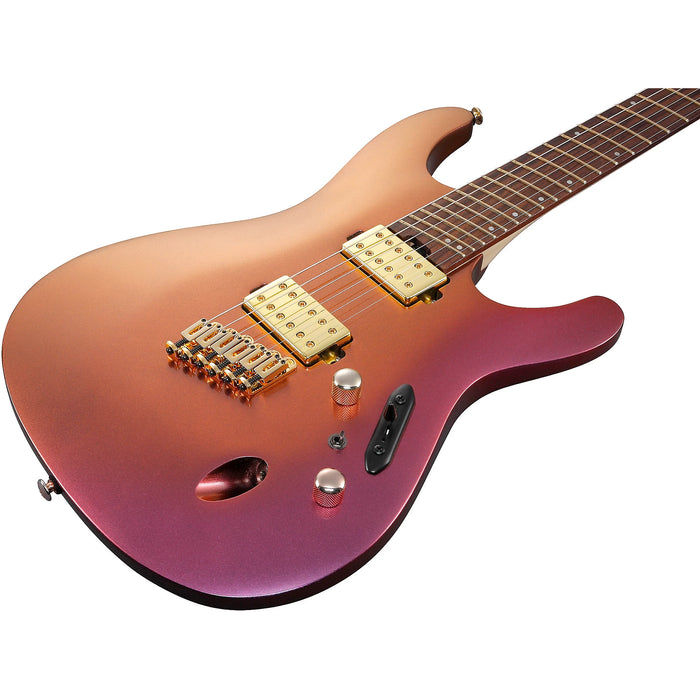 S Axe Design Lab SML721 Solidbody Electric Guitar, Right, Rose Gold Chameleon