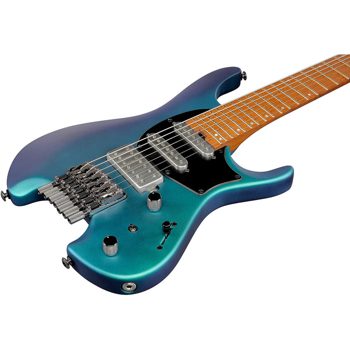 Q547 7-String Solidbody Electric Guitar, Right, Blue Chameleon Metallic Matte