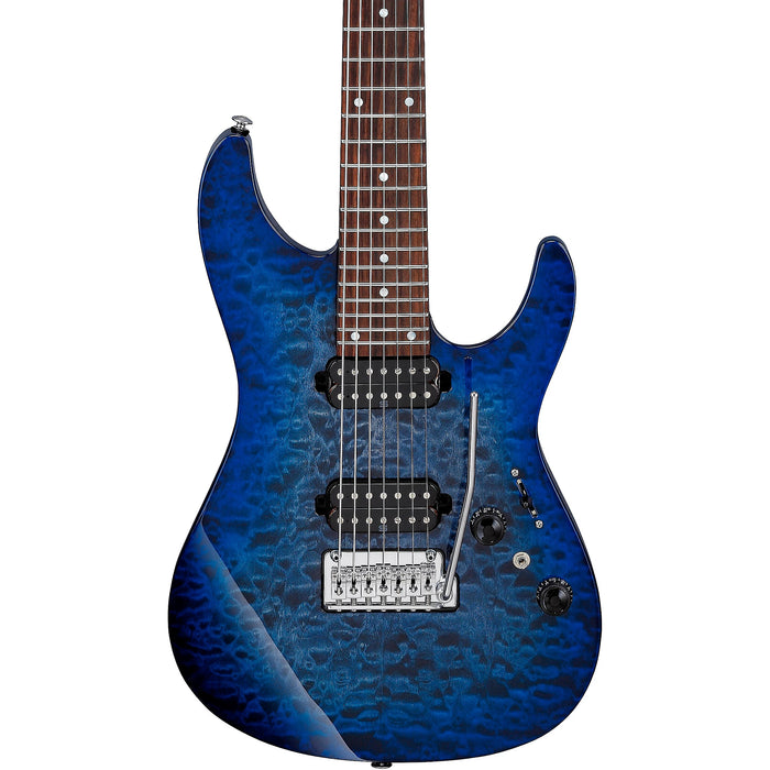 AZ Premium AZ427P2QM 7-String Electric Guitar, Right, Twilight Blue Burst