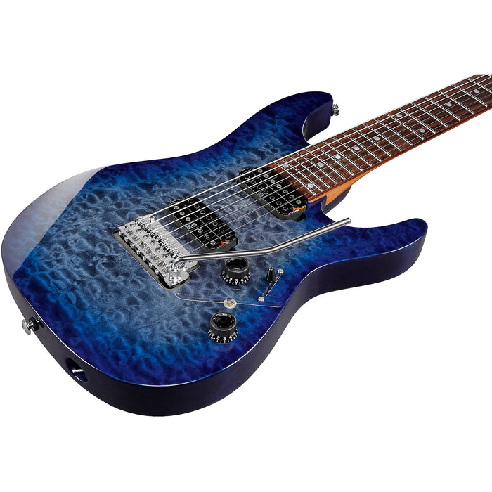 AZ Premium AZ427P2QM 7-String Electric Guitar, Right, Twilight Blue Burst