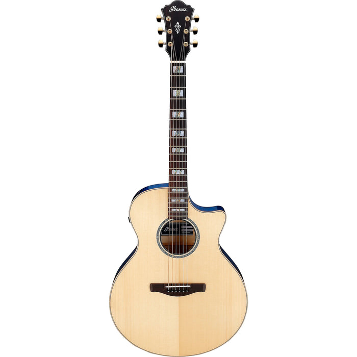 AE390 6-String Acoustic Electric Guitar, Right, Natural Top with Aqua Blue Sides