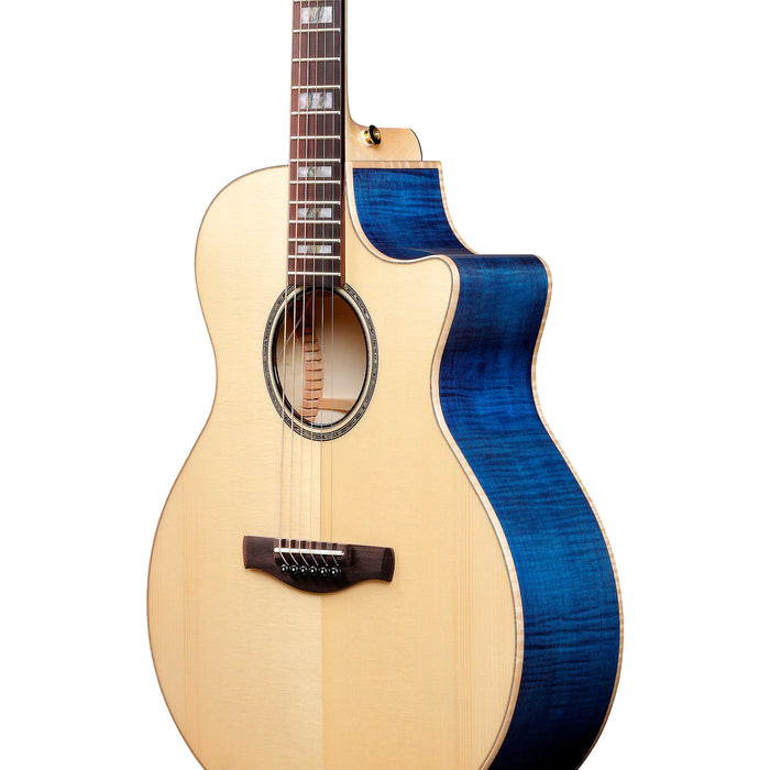 AE390 6-String Acoustic Electric Guitar, Right, Natural Top with Aqua Blue Sides