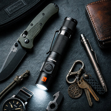 Dark Energy Pharos Rechargeable Flashlight | 1800 Lumens and Four Brightness Modes with Strobe