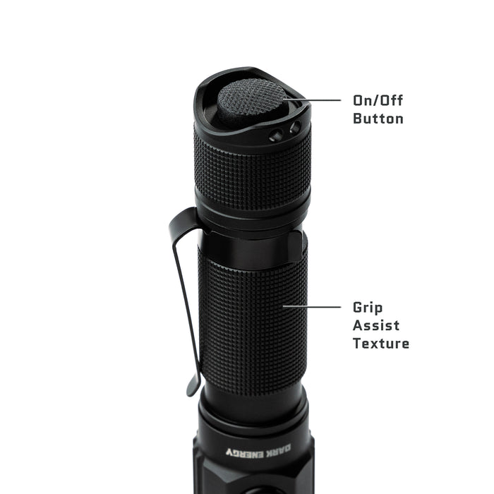 Dark Energy Pharos Rechargeable Flashlight | 1800 Lumens and Four Brightness Modes with Strobe