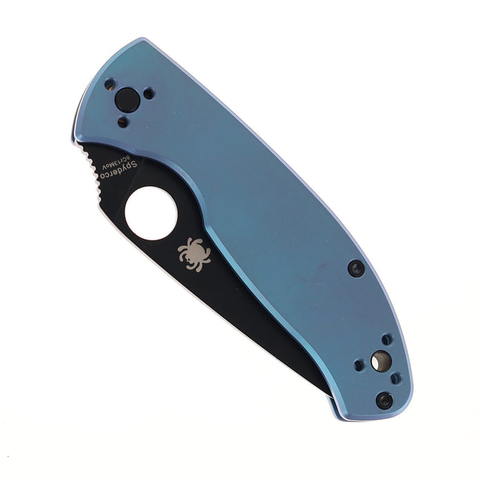 Spyderco Tenacious R.I.L Blue Titanium Folding Pocket Knife with 3.35" Black Oxide Blade